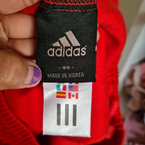 ADIDAS CLIMALITE Jogging Pants Zipped Up Red Blue 3 Stripes Embroidered Logo - Picture 8 of 10